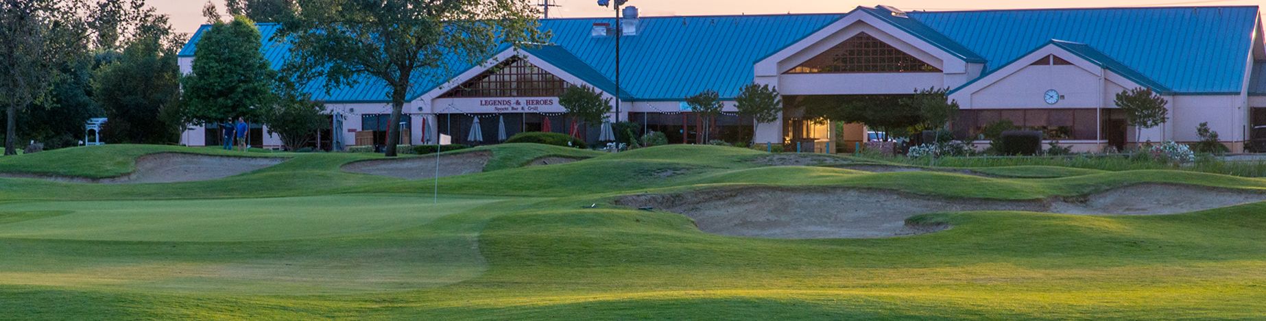 The clubhouse and eighteenth green at a City of Roseville golf course