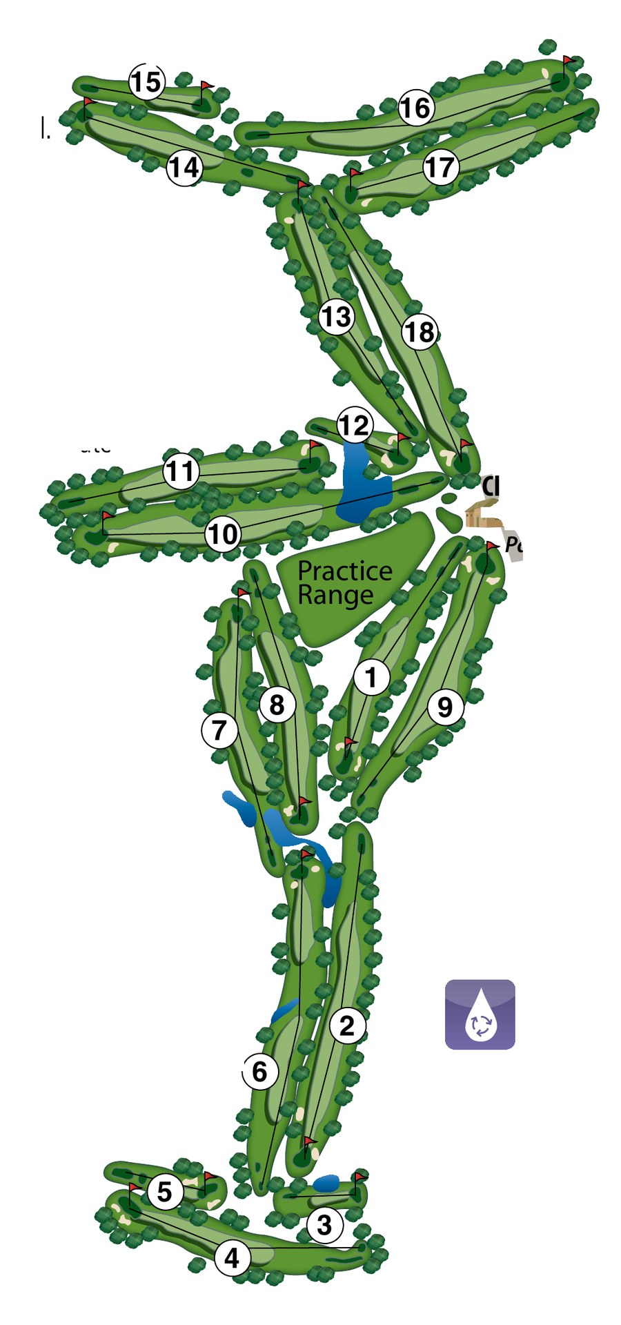 Hole-by-hole routing map of Diamond Oaks Golf Course